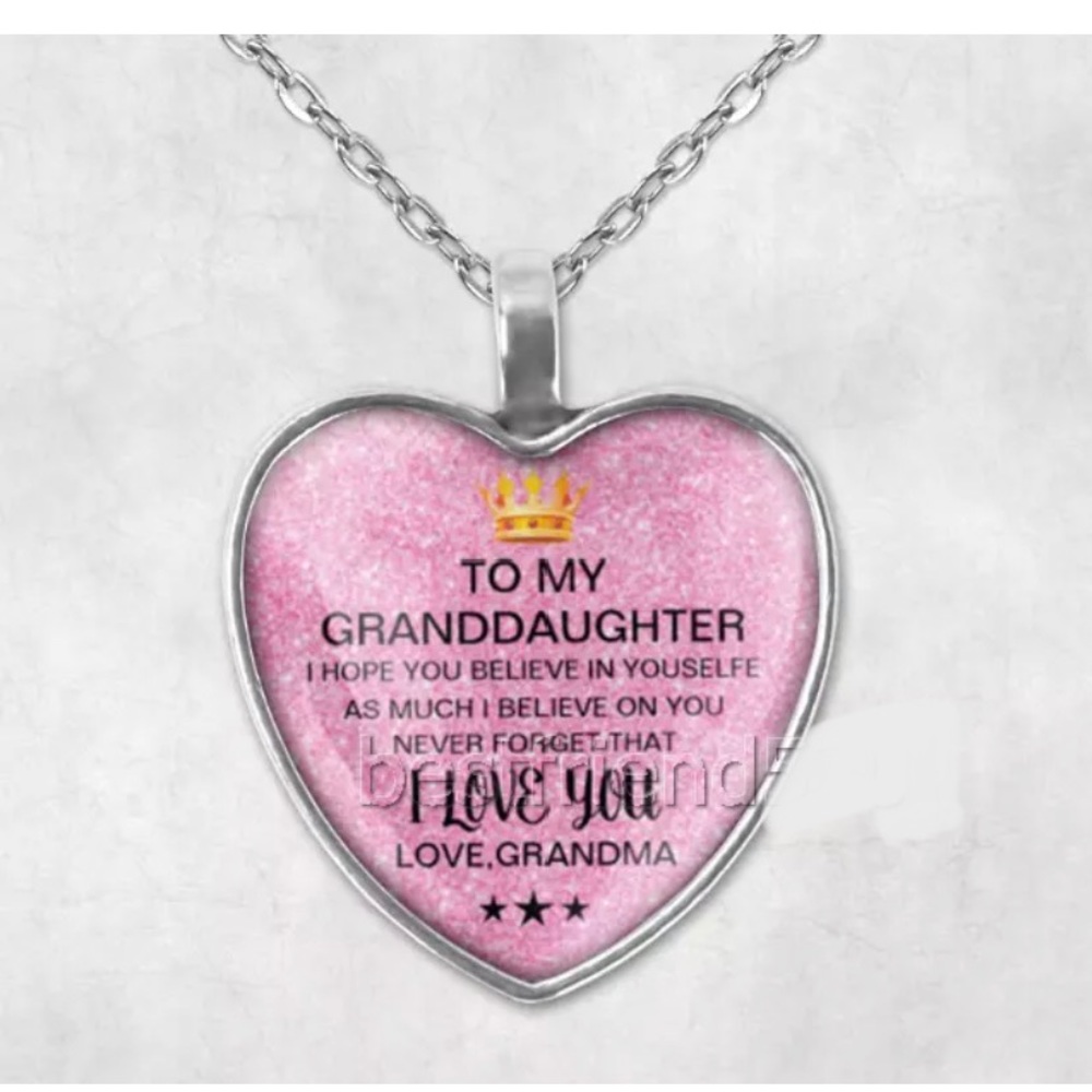 Granddaughter silver glass necklace